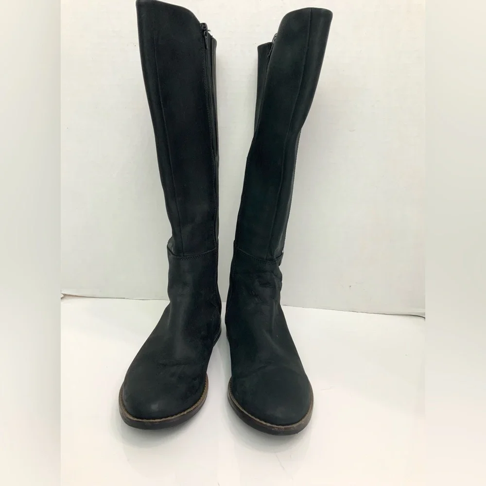 Clarks Sz 7.5 Camzin Branch Black Leather Buckle Zip Up‎ Knee Tall Riding Boots